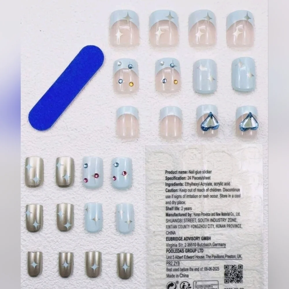 2/$16 3D Rhinestone Stars Hearts Plaid Press On Nails